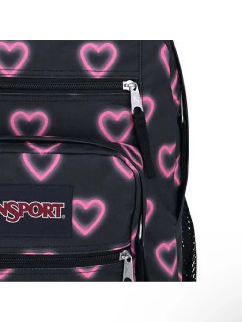 JanSport XL Big Student Happy Hearts Backpack Black Pink Hearts  15